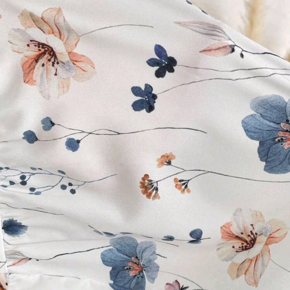 Women Floral Print Round Neck 3/4 Sleeve Ruffle Hem Casual Dress - Picture 4 of 4